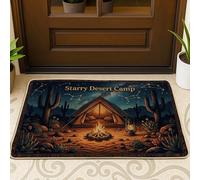 Tapete de bienvenida para tienda de campaña, plantas del desierto, hoguera, verano, color azul oscuro, tapete de entrada, antideslizante, decoración de entrada para porche delantero, baño, oficina, 29