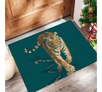 Tapete de Bienvenida, Tigre Que Camina sobre AnimalesAzul Verdoso Felpudo para Interiores y Exteriores, decoración Antideslizante y Resistente al Agua, fácil de Limpiar, 40 x 60 cm