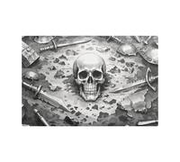 Tapete de café gris con calavera de guerra vintage para mostrador de cuero que absorbe la humedad para encimera