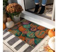 Tapete de calabaza otoñal, colorido tapete decorativo redondo para entrada interior y exterior, goma antideslizante, impermeable, resistente al polvo, fácil de limpiar, 29 x 17 pulgadas