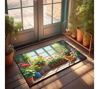 Tapete de cocina de granja, un acogedor invernadero lleno de flores vibrantes y un felpudo relajado para puerta delantera, para interiores y dormitorio (40 x 60 cm)