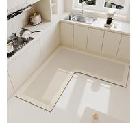 Tapete de cocina para fregadero de esquina, diseño de barro de diatomeas francés, antideslizante, impermeable, antiaceite, largo, fácil de limpiar, absorbente, en forma de L, para baño, cuarto de