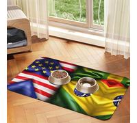 Tapete de comida para gatos con estampado de banderas estadounidenses y brasileñas, tapete de alimentación para mascotas, suministros para mascotas, tapete para cuenco de agua para perros, esencial
