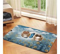 Tapete de comida para gatos con estampado de mariposas azules y nubes, tapete de alimentación para mascotas, suministros para mascotas, tapete para cuenco de agua para perros, esencial para perros