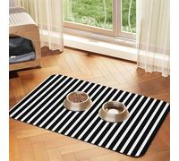 Tapete de comida para mascotas a rayas blancas y negras de 17.2 x 11.8 pulgadas, absorbente, antideslizante, de piel sintética, para perros, gatos, parte inferior de goma, de secado rápido, mantel
