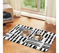 Tapete de comida para mascotas a rayas blancas y negras de 17.2 x 11.8 pulgadas, absorbente, antideslizante, de piel sintética, tapete de alimentación para perros, gatos, parte inferior de goma, de