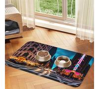 Tapete de comida para mascotas, absorbente, antideslizante, de piel sintética, para perros, gatos, mascotas, diseño de calles de Nueva York