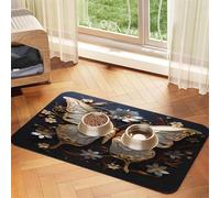 Tapete de comida para mascotas con diseño de mariposas y color blanco dorado de 17.2 x 11.8 pulgadas, absorbente, antideslizante, de piel sintética, para perros, gatos, parte inferior de goma, de