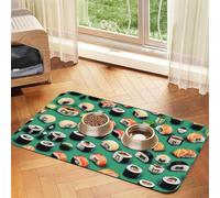 Tapete de comida para mascotas con estampado de sushi, absorbente, antideslizante, de piel sintética, para perros, gatos y mascotas, mantel individual