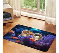Tapete de comida para mascotas de pez payaso y coral, 17.2 x 11.8 pulgadas, absorbente, antideslizante, de piel sintética, para perros, gatos, parte inferior de goma, de secado rápido, mantel