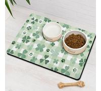 Tapete de comida y agua para perros del día de San Patricio, trébol verde, huellas de trébol, tapete de alimentación de mascotas de la suerte, antideslizante, impermeable, súper absorbente, mantel