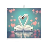 Tapete de drenaje de cocina impreso The Swan in Love, tapete de secado de platos súper absorbente, fácil de limpiar y de secado rápido