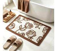 Tapete de ducha con diseño floral de rosas antiguas, tapete absorbente de | Alfombrilla de baño de lino con diseño de cuadrícula de burbujas, de secado rápido y absorbente, lavable a máquina