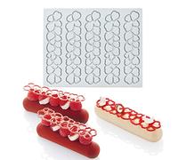 Tapete de encaje de fondant de silicona, molde de impresión de artesanía de azúcar decoración de cocina molecular de pastel comestible, 5 agujeros Corazón de tiras largas