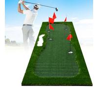 Tapete de Entrenamiento de Golf de 1 * 3,5 M, Tapete de Golf de Césped Artificial con Camino de Putter a Escala, Área de Búnker Simulada, Superficie de Césped Real para Practicar Golpes en Interiores