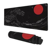 Tapete de Escritorio, tapete de Mouse extendido Grande para Juegos, Estilo japonés Negro con Ondas y Sol Rojo, 31.5 x 11.8 Pulgadas, con Base Antideslizante y Borde Cosido, Alfombrilla Larga para