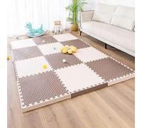 Tapete de gimnasio de espuma EVA, baldosas de EVA entrelazadas con bordes antideslizantes, almohadilla para gatear y desarrollarse.(White/Brown)