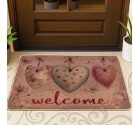 Tapete de goma antideslizante con diseño de corazones y flores vintage románticas, mariposas, primavera, melocotón, para el suelo, casa, oficina, exterior, interior, entrada, decoración, 73 x 43 cm