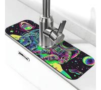 Tapete de grifo de astronautas y alienígenas con luna y planetas para fregadero de cocina, tapete de secado súper absorbente para cocina, baño, fregadero, cafetería, bar, grifo, decoración de regalos