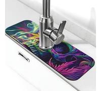 Tapete de grifo de calavera psicodélico con flores de marihuana para fregadero de cocina, tapete de secado súper absorbente para cocina, baño, fregadero, cafetería, bar, grifo, decoración de regalos