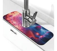 Tapete de grifo de cocina con diseño de gatos blancos alrededor del fuego, tapete de secado súper absorbente para cocina, baño, fregadero, cafetería, bar, grifo, decoración de regalos (15 x 5.5