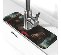 Tapete de grifo de guerreros con hachas y escudos para fregadero de cocina, tapete de secado súper absorbente para cocina, baño, fregadero, cafetería, bar, grifo, decoración de regalos (15 x 5.5