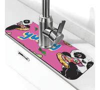 Tapete de grifo de pizza y pandas gigantes para fregadero de cocina, tapete de secado súper absorbente para cocina, baño, fregadero, cafetería, bar, grifo, decoración de regalos (15 x 5.5 pulgadas)