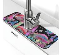 Tapete de grifo de setas, mariposas y la luna para fregadero de cocina, tapete de secado súper absorbente para cocina, baño, fregadero, cafetería, bar, grifo, decoración de regalos (15 x 5.5 pulgadas)