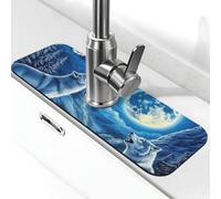 Tapete de grifo de The Wolf and The Owl Moonlight para fregadero de cocina, tapete de secado súper absorbente para cocina, baño, fregadero, cafetería, bar, grifo, decoración, regalos (15 x 5.5