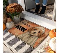 Tapete de Halloween para perro, tapete naranja fantasma para decoración de otoño en interiores y exteriores, goma impermeable, antideslizante, absorbe el polvo, fácil de limpiar, 73 x 43 cm