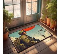 Tapete de invierno paracaidista en acción: una escena militar dinámica, felpudo para baño, decoración de puerta de otoño (65 x 90 cm)