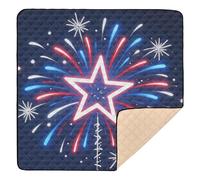 Tapete de juego acolchado suave con emblema patriótico de fuegos artificiales para interiores y exteriores, 1 pieza, para bebés, niños pequeños, 50 x 50 pulgadas