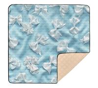 Tapete de juego acolchado suave con fondo azul cielo con un montón de lazos blancos en ella, para interiores y exteriores, acogedora, transpirable, acolchada, para bebés, niños pequeños, 50 x 50