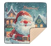 Tapete de juego acolchado suave para bebé, con texto en inglés "Santa in Snowy Town" con saludo de Feliz Navidad, para piso, cómoda alfombrilla para gatear, para bebés y niños pequeños, 50 x 50
