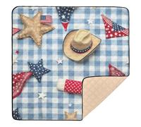 Tapete de juego de espuma suave a cuadros de mezclilla con elementos occidentales, para interiores y exteriores, 1 pieza, para bebés, niños pequeños, 50 x 50 pulgadas