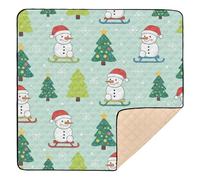 Tapete de juego de espuma suave para bebé, diseño de muñeco de nieve verde claro con trineo de árboles de Navidad, para piso, acogedora, transpirable, para bebés, niños pequeños, 50 x 50 pulgadas