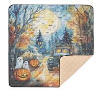 Tapete de juego de espuma suave para bebés de Halloween Ghosts Pumpkin Truck para interiores y exteriores, no tóxico, acolchado, para bebés pequeños, 50 x 50 pulgadas
