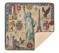 Tapete de juego grande y elegante de la Estatua de la Libertad y la Torre Eiffel Heráldica para el suelo, acogedora, transpirable, sala de juegos, para bebés, niños pequeños, 50 x 50 pulgadas