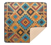 Tapete de juego para actividades de bebé, suave, grueso, geométrico, tribal, dorado, acogedor, transpirable, acolchado, para bebés y niños pequeños, 50 x 50 pulgadas