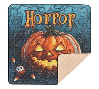 Tapete de juego para bebé de Halloween con muecas, calabaza, caramelo, maíz, suave, grueso, para interiores y exteriores, lavable, para jugar boca abajo, para bebés, niños pequeños, 50 x 50 pulgadas