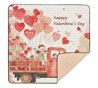 Tapete de juego plegable para el día de San Valentín con un camión con fondo rojo y puntos blancos en forma de corazón, bonita alfombra de juegos plegable para interiores y exteriores, acogedora y