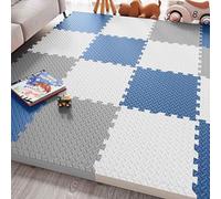 Tapete de juego suave con diseño de rompecabezas, baldosas de espuma EVA entrelazadas, tapete de ejercicio para gimnasios infantiles, guarderías, salas de juegos y mascotas.(White/Grey/Navy blue)