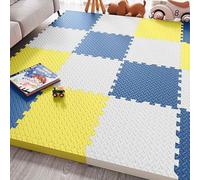 Tapete de juego suave con diseño de rompecabezas, baldosas de espuma EVA entrelazadas, tapete de ejercicio para gimnasios infantiles, guarderías, salas de juegos y mascotas.(White/Yellow/Navy blue)
