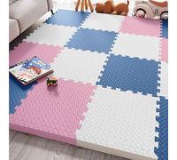 Tapete de juego suave con diseño de rompecabezas, baldosas de espuma EVA entrelazadas, tapete de ejercicio para gimnasios infantiles, guarderías, salas de juegos y mascotas.(White/Pink/Navy blue)