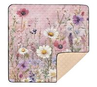 Tapete de juego suave y grueso con fondo de flores silvestres, para interiores y exteriores, portátil, para bebés y niños pequeños, 50 x 50 pulgadas