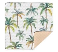 Tapete de juego suave y grueso con patrón de palmera blanca para el suelo, cómodo tapete de actividad para bebés y niños pequeños, 50 x 50 pulgadas