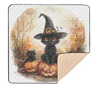 Tapete de juego suave y grueso de Halloween para perro, bruja, gato negro, Halloween, suave, grueso, para el suelo, acogedor, transpirable, para el tiempo de barriga, para bebés pequeños, 50 x 50