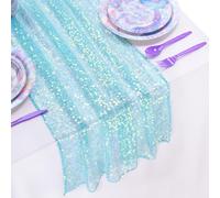 Tapete de Lentejuelas iridiscentes con Purpurina, decoración de cumpleaños, Fiesta de Verano, de Sirena, oceánico, 63 x 305 cm, Verde Coral