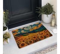 Tapete de noche estrellada de girasol, tapete colorido estilo artista para entrada exterior e interior, impermeable, antideslizante, absorbe el polvo, fácil de limpiar, 73 x 43 cm