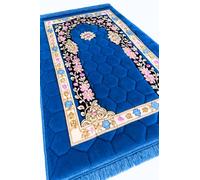 Tapete de oración musulmana - Alfombra gruesa acolchada para hombres y mujeres con cuentas islámicas para Eid Travel Ramadán, suave y lujoso (azul)